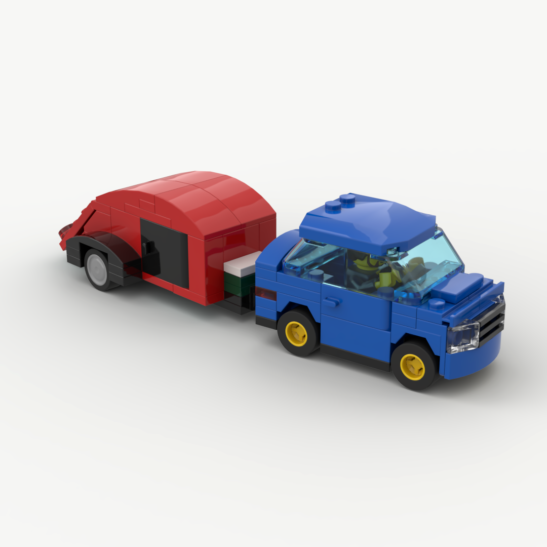 Teardrop Camper Trailer and Small Sedan