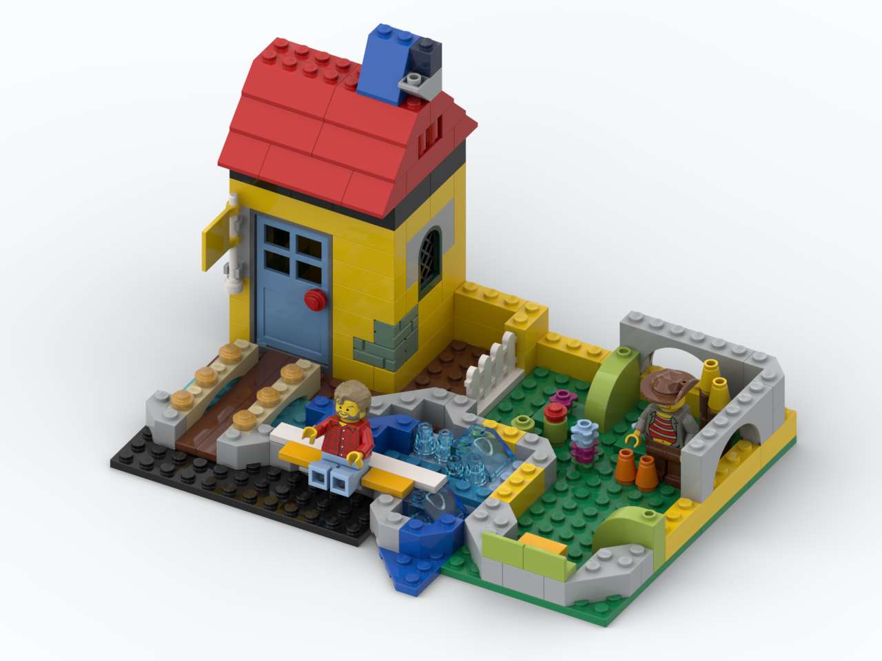 Little house with vegetable garden and bridge