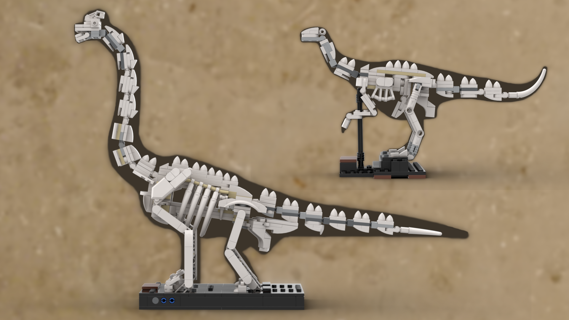 Brachiosaurus &amp; Ornithomimida Skeleton - Alternative Build for 21320 Dinosaur Fossils