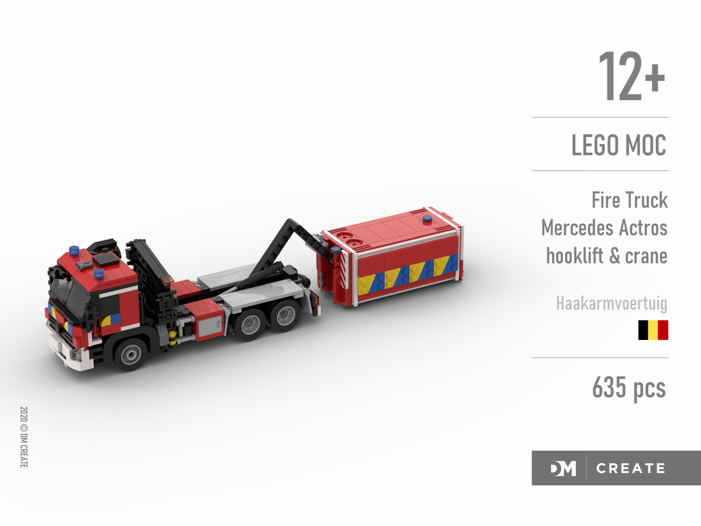 Fire truck hooklift vehicle Mercedes Actros with general material container (Belgian version)