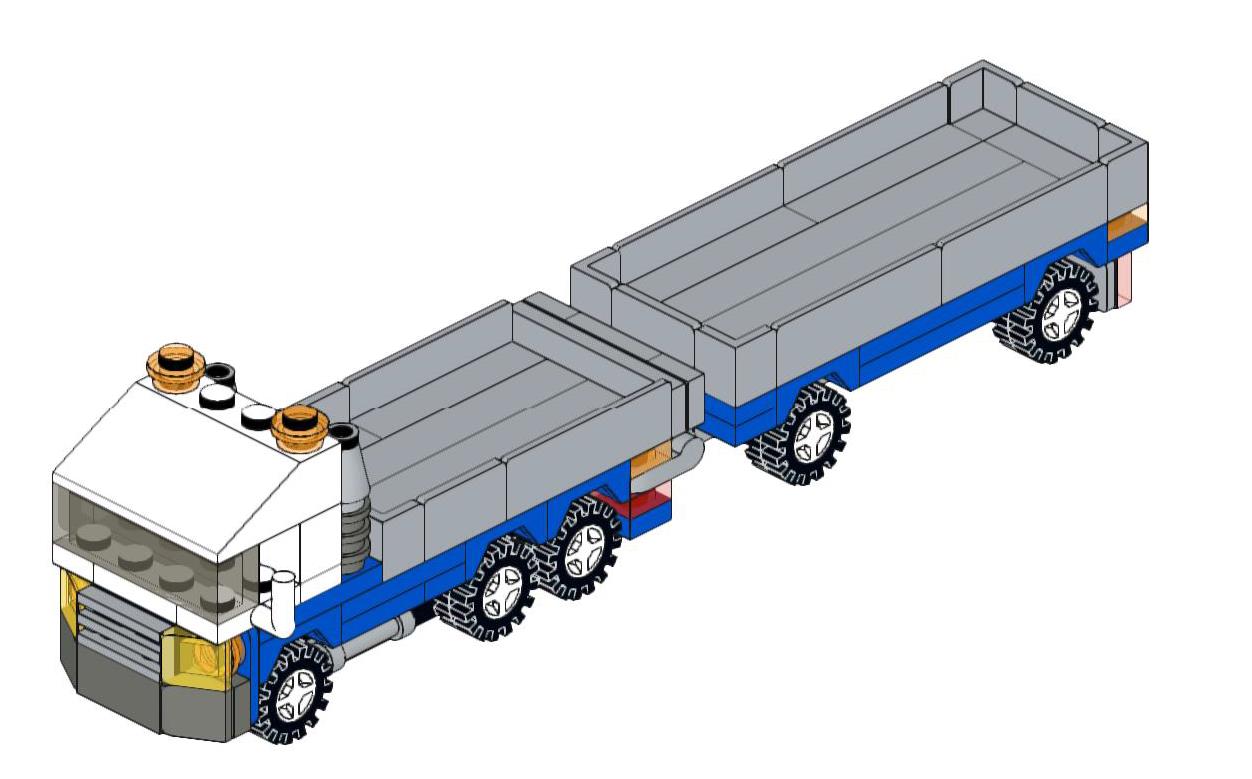 Vrachtwagen lang + trailer, Long truck with trailer