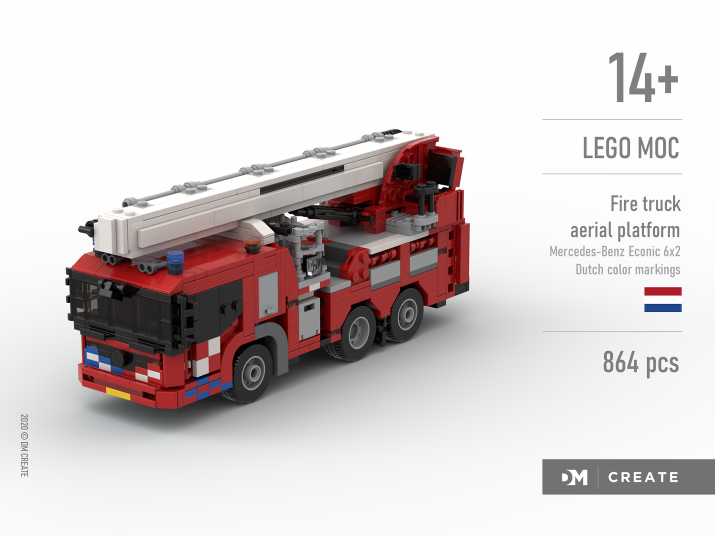 Fire truck aerial platform, elevator - Mercedes-Benz Econic 6x2 (Dutch color markings)