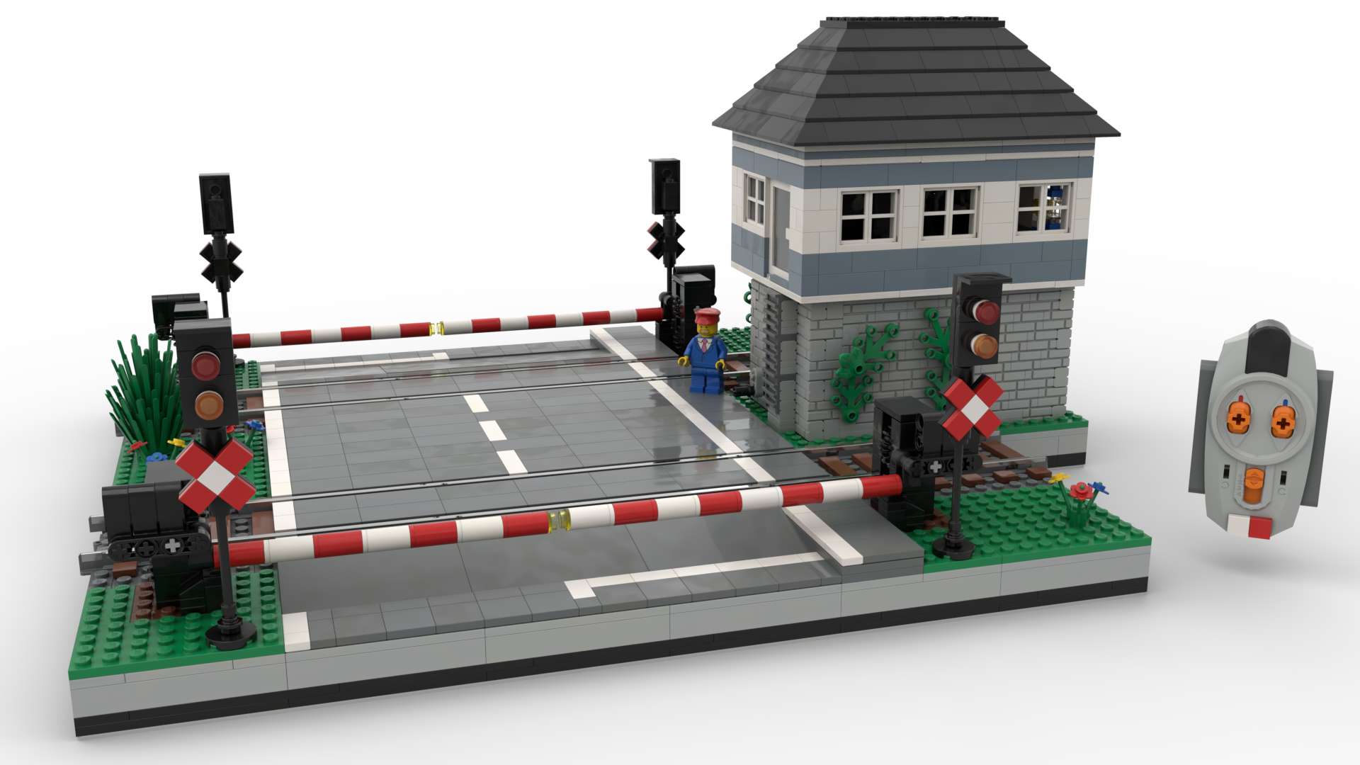 Motorized train level crossing