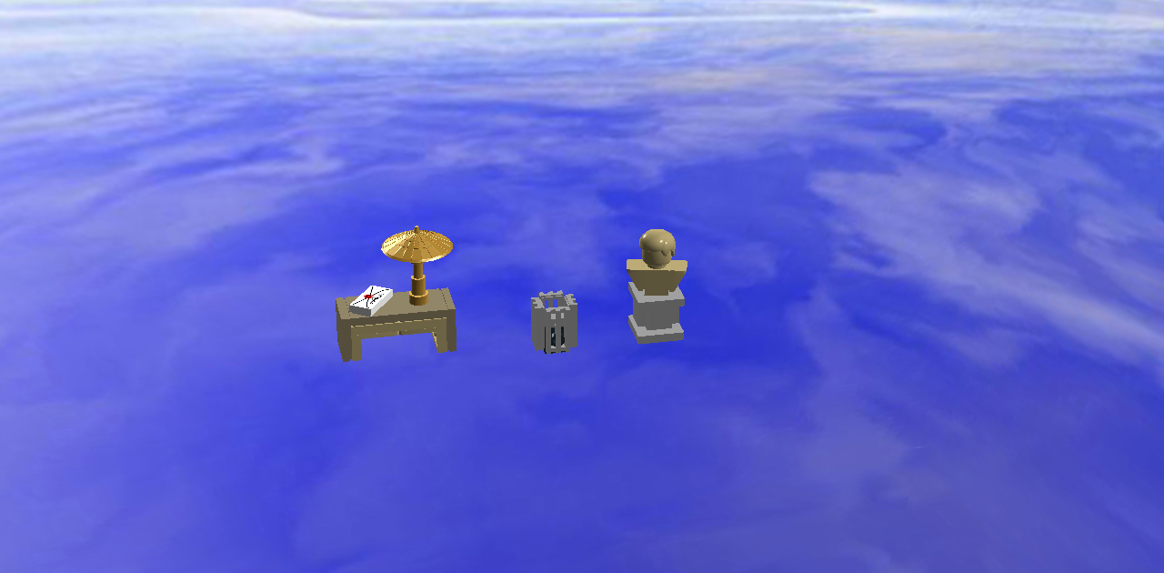 Statue, side table and dustbin for a museum