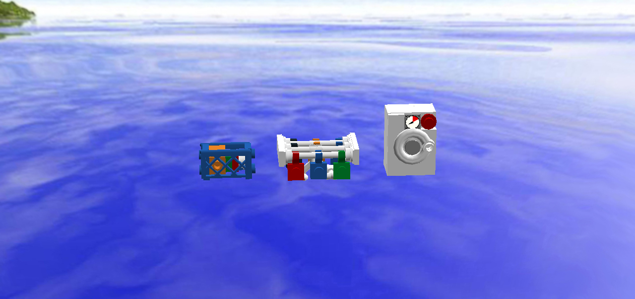 washing machine, basket and clothes horse