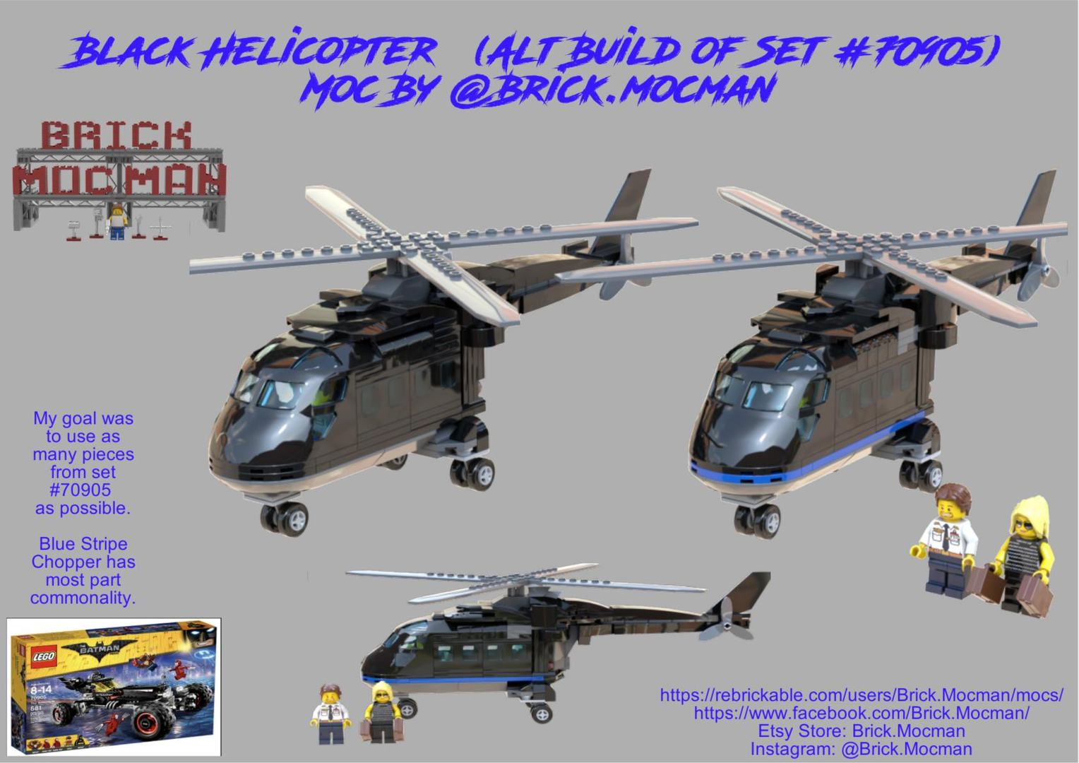 Black Helicopter - Blue Stripe (MOC of Set #70905 Batmobile)