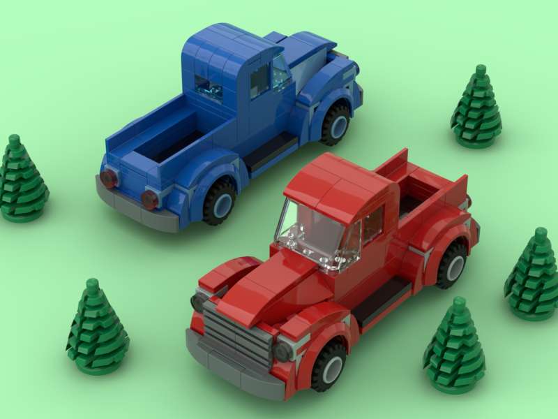 Old 1950s Pickup Trucks Red &amp; Blue Revised