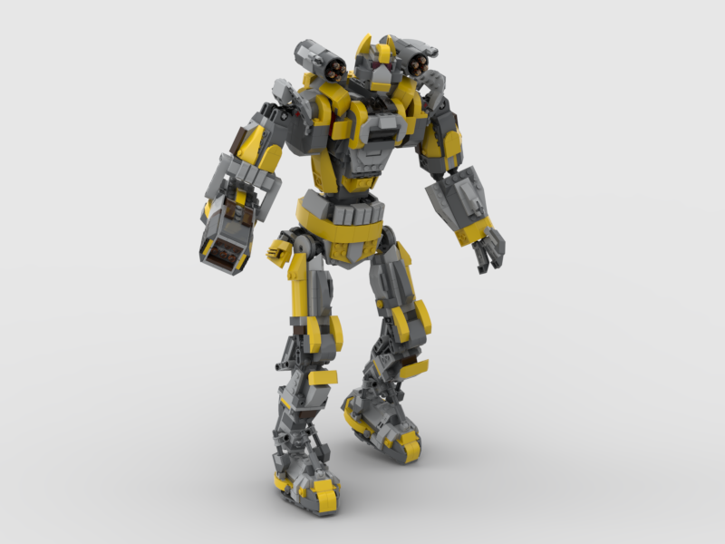 Yellow Mecha with 6-shooter projectile launcher