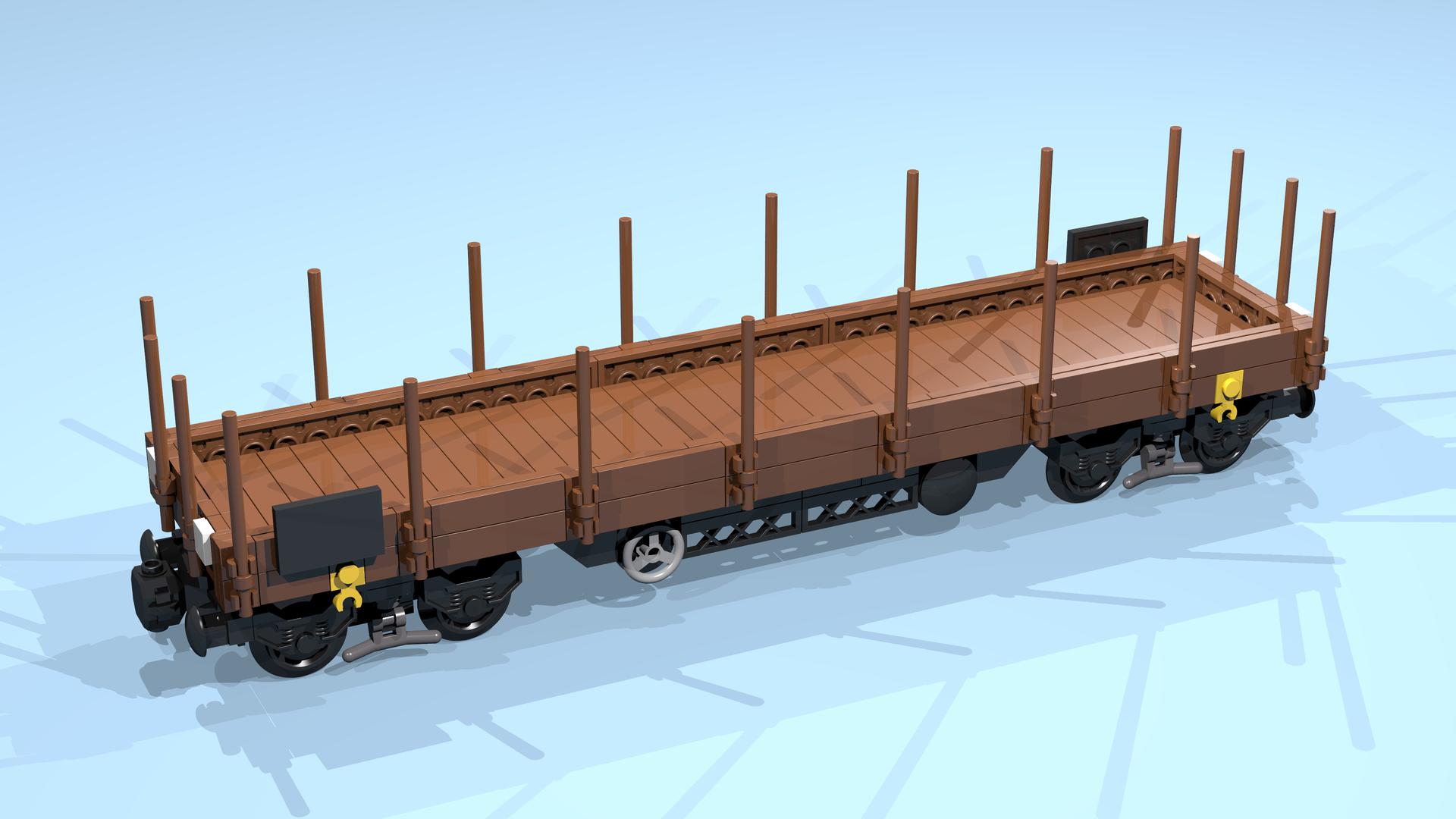 8-Wheel Stake Wagon (SNOT, brown, 9 studs wide)