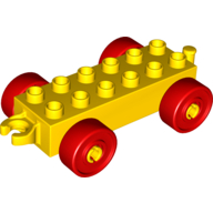 Duplo Car Base 2 x 6 with Open Hitch End and Red Wheels