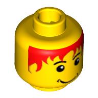 Minifig Head Pepper Roni / Soccer Player, Messy Red Hair, Smile, White Pupils Print [Blocked Open Stud]