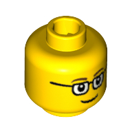 Minifig Head Glasses with Brown Thin Eyebrows, Smile Print