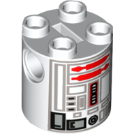 Brick Round 2 x 2 x 2 Robot Body with Gray Lines and Red Print (R5-D4)
