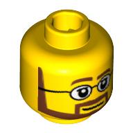 Minifig Head, Neat Brown Beard with White Pupils and Glasses Print