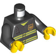 Torso Fire Uniform Badge with Stripes and Radio Print, Black Arms, Yellow Hands