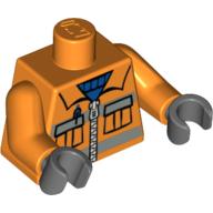 Torso Safety Jacket with Zipper, Pockets, and Blue Shirt Print, Orange Arms, Dark Bluish Gray Hands