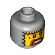 Minifig Head Warrior, Chain Mail Balaclava, Brown Beard and Eyebrows, Gritted Teeth, White Pupils Print [Blocked Open Stud]