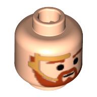 Minifig Head Obi-Wan Kenobi, Beard with Brown Trim Beard and Eyebrows, Gold Headset Print
