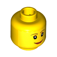 Minifig Head Mary Jane, Brown Thin Eyebrows, White Pupils and Short Eyelashes, Wide Smile with Red Lips Print