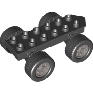 Duplo Car Base 2 x 6 with Four Black Wheels and Flat Silver Hubs