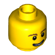 Minifig Head, Brown Eyebrows, Thin Grin with Teeth, Black Eyes with White Pupils Print