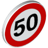 Road Sign Clip-on 2 x 2 Round with Speed Limit "50" Print