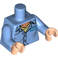 Torso Open Collar, Name Badge 'JOCK' and 'AIR PIRATES' on Reverse Print, Medium Blue Arms, Light Nougat Hands