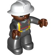 Duplo Figure with Fireman Helmet White, and Dark Brown Face and Hands