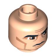 Minifig Head, Thick Eyebrows, Large Eyes, Cheek Lines Print [Blocked Open Stud]