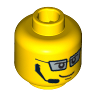 Minifig Head Agent Fuse, Silver Glasses, Headset, Smiling / Scared Print