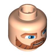 Minifig Head Obi-Wan Kenobi, Beard Thick with Lines, Brown Eyebrows, Moustache, Large Blue Eyes Print [Blocked Open Stud]