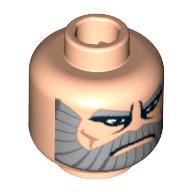 Minifig Head Count Dooku, Beard Gray with Gray Eyebrows, Downturned Mouth, Deeply Furrowed Brow Print [Blocked Open Stud]