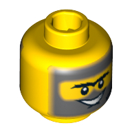 Minifig Head Duke, Connected Brow with Dark Bluish Gray Beard, Sideburns, Hair and Black Scar, Grin / Clenched Teeth Print