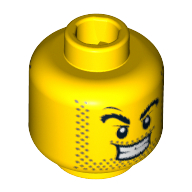 Minifig Head Stubble Guy, Dual Sided, Thick Eyebrows and Stubble, Evil Grin / Surprised Print [Blocked Open Stud]
