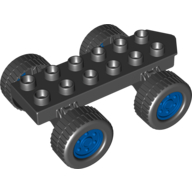 Duplo Car Base 2 x 6 with Four Black Wheels & Metal Blue Hubs