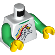 Torso Classic Space Minifig Floating Front, 2012 The LEGO Store Nashville, TN Back Print, Green Arms, Yellow Hands