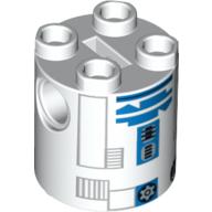 Brick Round 2 x 2 x 2 Robot Body with Blue Lines and Blue Print (R2-D2 Clone Wars)