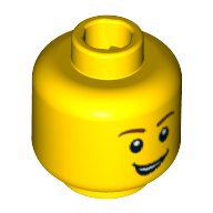 Minifig Head Knight, Brown Eyebrows, Open Lopsided Grin, White Pupils Print
