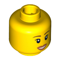 Minifig Head, Peach Lips, Open Mouth Smile, Brown Eyebrows Print [Blocked Open Stud]