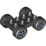 Duplo Car Base, 2 x 4 with Black Tires and Silver 5 Spoke Spinner Hubs Print
