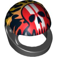 Helmet, Standard with Flames and Red Skull with White Stripes Print