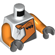 Torso Racing Jacket with WR Logo on Orange Inset Front and Back Print, Orange Arms, Dark Bluish Gray Hands
