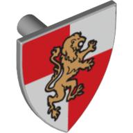 Minifig Shield Triangular with Gold Lion on Red/White Quarters Print