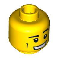 Minifig Head, Eyebrows, Vertical Cheek Lines, Chin Dimple and Wide Grin Print