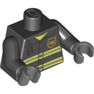 Torso Fire Uniform Badge and Stripes Print with Radio Print, Black Arms, Dark Bluish Gray Hands