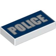 Tile 1 x 2 with Groove and 'POLICE' White on Blue Background Print