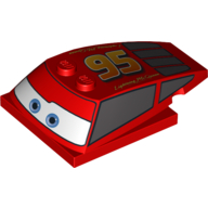 Wedge Curved 6 x 4 x 1 1/3 with 4 x 4 Base with Blue Eyes, Windows and Large '95' Print (Lightning McQueen)