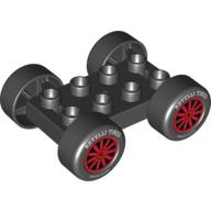 Duplo Car Base, 2 x 4 with Black Tires and Red Spokes, 'Rotelli Tires' and 'Pasta Potenza' Wheels Print
