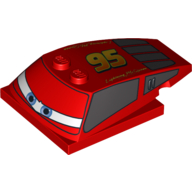 Wedge Curved 6 x 4 x 1 1/3 with 4 x 4 Base with Blue Eyes on Narrow White Background, Windows and '95' Print (Lightning McQueen)