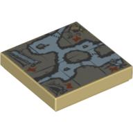 Tile 2 x 2 with Map Cave, Tree, House, Waterfall Print